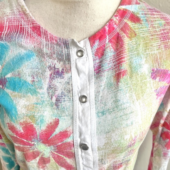 Fresh Produce Long Sleeve Shirt Size XS Pearl Snap Pastel Colorful Floral Print - Picture 3 of 7